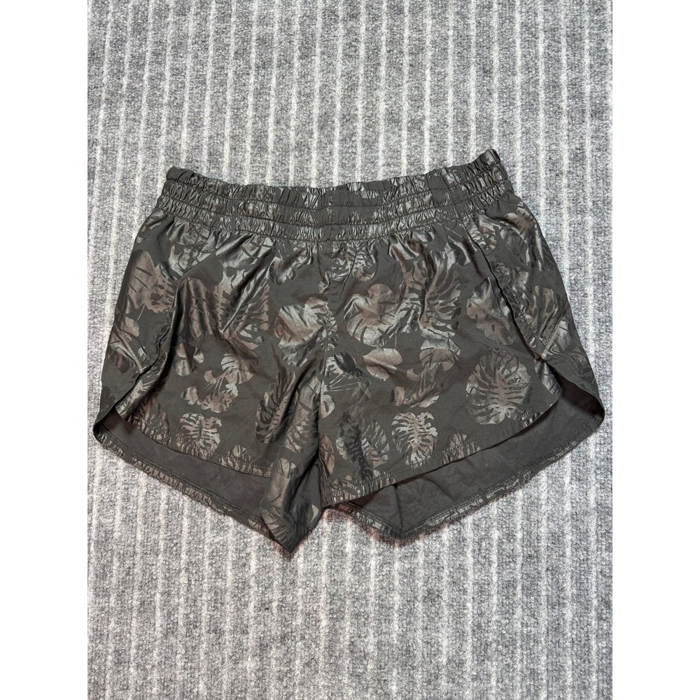 Athleta Running Shorts Womens Small Black Tropical Print Athleisure Sporty